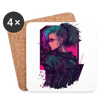 Coole digitale Illustration einer Punk-Dame - Untersetzer (4er-Set) - Weiß - Vorne