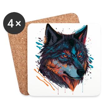 Wolfszeichnung für alle Tierfreunde - Untersetzer (4er-Set) - Weiß - Vorne