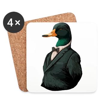 Illustration mignonne d’un canard en costume - Dessous de verre (lot de 4) - blanc - Devant