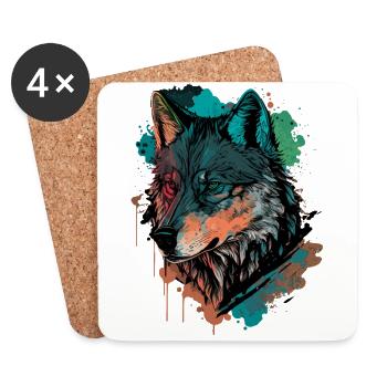 Cool Digital Painting of a Wolf - Coasters (set of 4) - white - Front