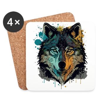 Wonderful Drawing of a Wolf Head - Coasters (set of 4) - white - Front