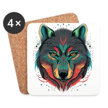 Digital Illustration of a Wolf Head - Coasters (set of 4) - white - Front