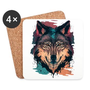 Une illustration numérique de tête de loup comme grand cadeau - Dessous de verre (lot de 4) - blanc - Devant