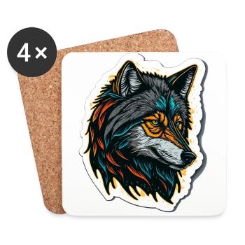 Peinture numérique d’une tête de loup - Dessous de verre (lot de 4) - blanc - Devant