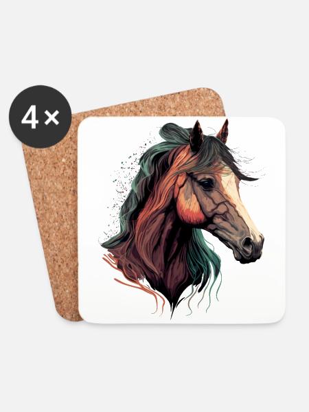 Dibujo de caballos - Posavasos (juego de 4) - blanco