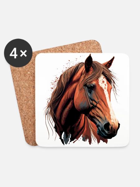 Impresionante ilustración digital de cabeza de caballo - Posavasos (juego de 4) - blanco