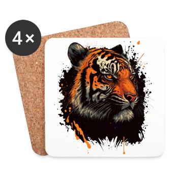Tiger Head - Coasters (set of 4) - white - Front
