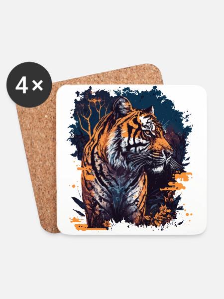 Tiger - Untersetzer (4er-Set) - Weiß