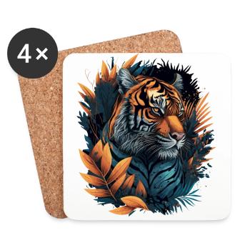 Tigre dans la jungle - Dessous de verre (lot de 4) - blanc - Devant