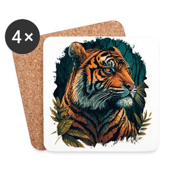 Tigre en Afrique - Dessous de verre (lot de 4) - blanc - Devant