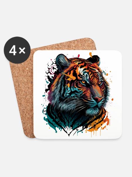 Bunter Tiger - Untersetzer (4er-Set) - Weiß