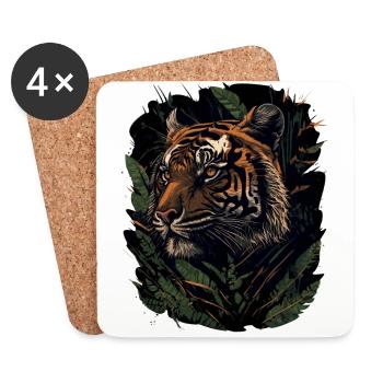 Tiger lauert im Dschungel - Untersetzer (4er-Set) - Weiß - Vorne
