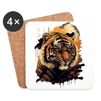 Illustration du visage du tigre - Dessous de verre (lot de 4) - blanc - Devant