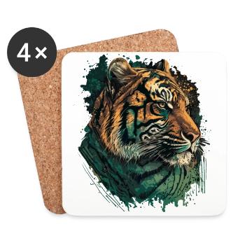 Tigre vert - Dessous de verre (lot de 4) - blanc - Devant