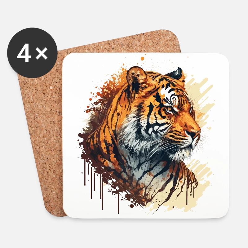 Tiger Illustration - Untersetzer (4er-Set) - Weiß