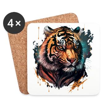 Bunte Tiger Illustration - Untersetzer (4er-Set) - Weiß - Vorne
