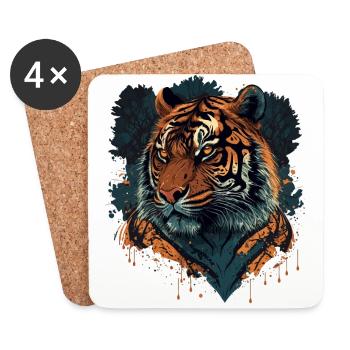 Conception de tigre plat - Dessous de verre (lot de 4) - blanc - Devant