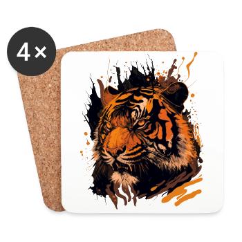 Tiger zeigt Zähne - Untersetzer (4er-Set) - Weiß - Vorne