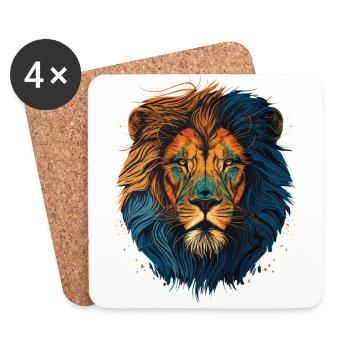 Lion Head with Mane - Coasters (set of 4) - white - Front