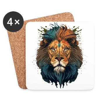 Digital Illustration of a Lion Head - Coasters (set of 4) - white - Front