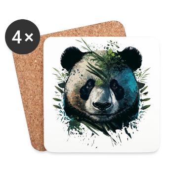 Panda hiding behinde leaths - Coasters (set of 4) - white - Front