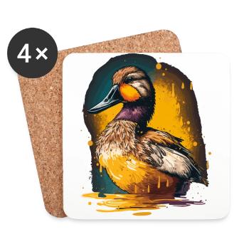 Illustration de canard coloré - Dessous de verre (lot de 4) - blanc - Devant