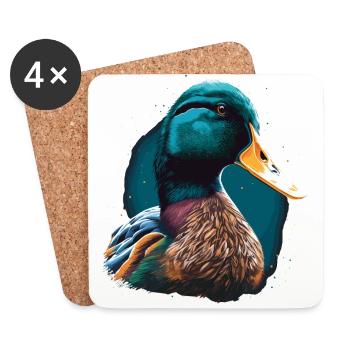 Illustration de tête de canard - Dessous de verre (lot de 4) - blanc - Devant