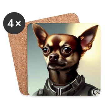 Chihuahua brun en uniforme - Dessous de verre (lot de 4) - blanc - Devant