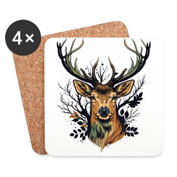 Visage de cerf - Dessous de verre (lot de 4) - blanc - Devant