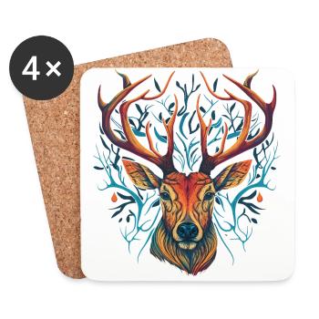 Crazy Deer Head - Coasters (set of 4) - white - Front