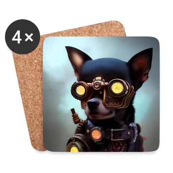 Chihuahua Steampunk avec des lunettes futuristes - Dessous de verre (lot de 4) - blanc - Devant