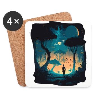 Dessin animé extraterrestre - Dessous de verre (lot de 4) - blanc - Devant