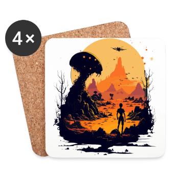 world ufo day cartoon - Coasters (set of 4) - white - Front