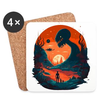 Alien Landschaft Illustration - Untersetzer (4er-Set) - Weiß - Vorne