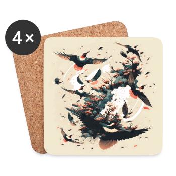 ukiyo birds japanese nature art - Coasters (set of 4) - white - Front