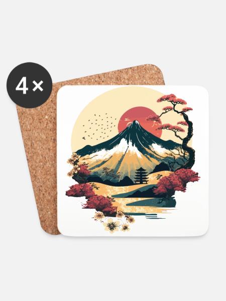 Berg in Japan - Untersetzer (4er-Set) - Weiß