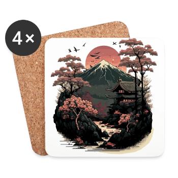 Japanische Holzschnittlandschaft - Untersetzer (4er-Set) - Weiß - Vorne