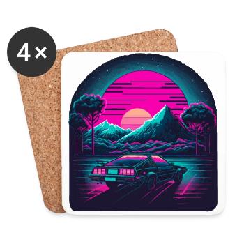 Retro Landschaft - Untersetzer (4er-Set) - Weiß - Vorne