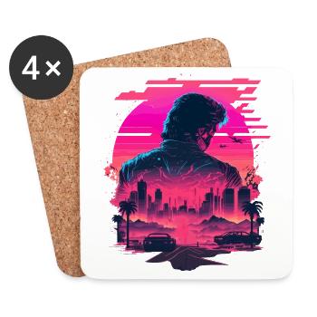 Synthwave City Skyline - Dessous de verre (lot de 4) - blanc - Devant