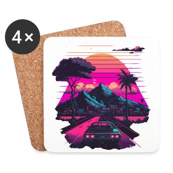 Ville de Vaporwave - Dessous de verre (lot de 4) - blanc - Devant