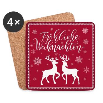 Merry Christmas with deer and deer. Poster - Coasters (set of 4) - white - Front