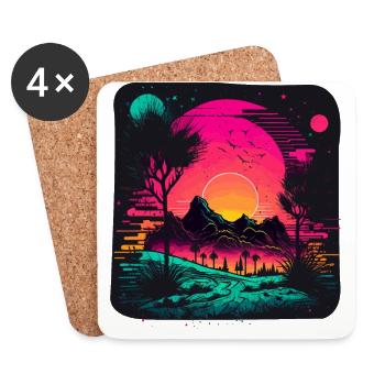 Paysage effrayant de néons - Dessous de verre (lot de 4) - blanc - Devant