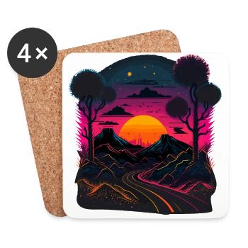 Illustration Synthwave - Dessous de verre (lot de 4) - blanc - Devant