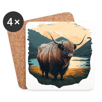 Yak mit See - Untersetzer (4er-Set) - Weiß - Vorne