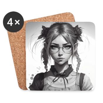 Super detailed drawing of a schoolgirl - Coasters (set of 4) - white - Front