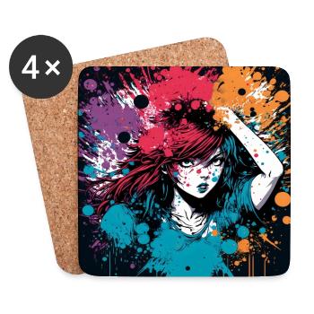 Anime modern redhead girl colour Splash - Coasters (set of 4) - white - Front