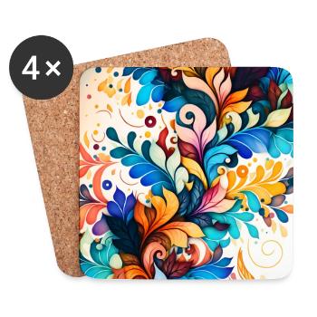Colourful flower pattern - Coasters (set of 4) - white - Front
