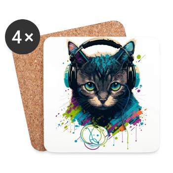 Katze und Musikliebhaber - Untersetzer (4er-Set) - Weiß - Vorne