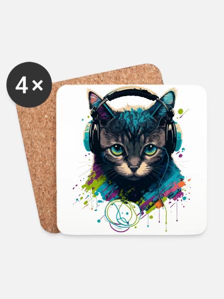 Katze und Musikliebhaber - Untersetzer (4er-Set) - Weiß