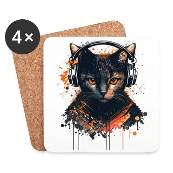 Chat joueur - Dessous de verre (lot de 4) - blanc - Devant